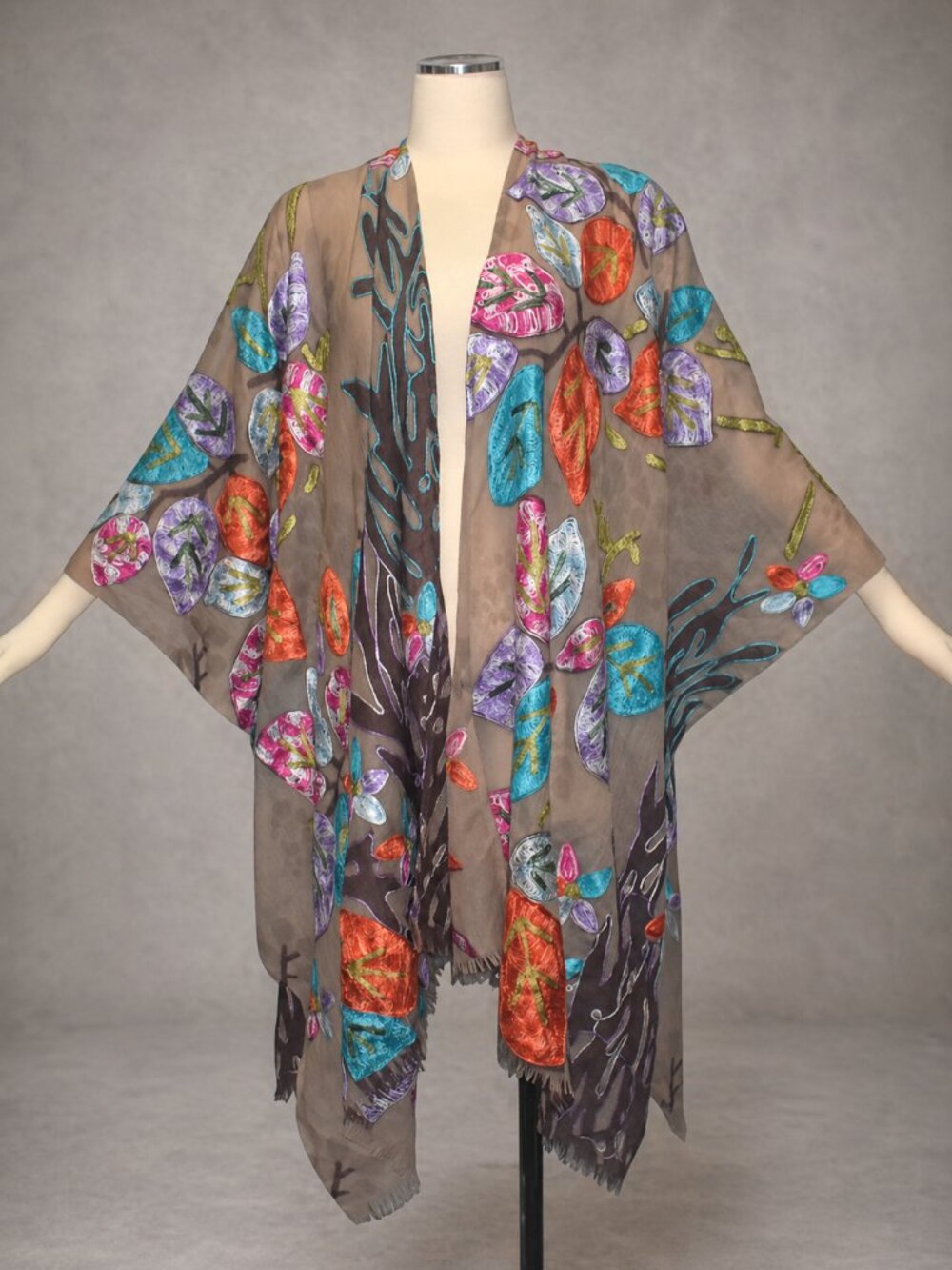 Art to Wear Embroidered Pashmina Woven Wool Finland Ruana Shawl by ANU OS